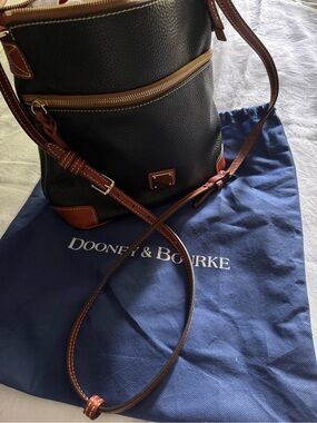 Dooney & Bourke Black Pebbled Leather Crossbody with Brown Trim & Gold Hardware
